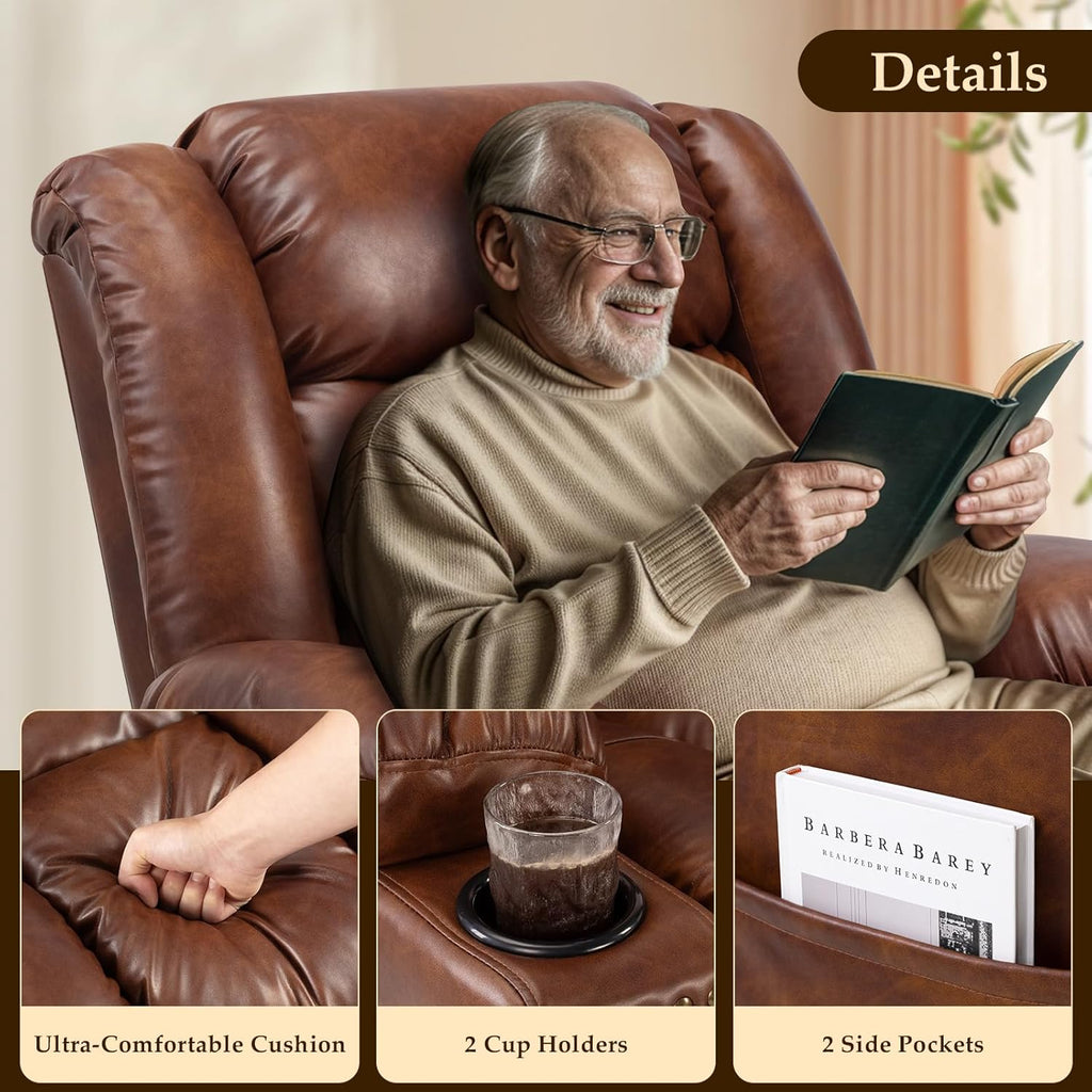 Large Power Lift Recliner with Extended Footrest, Heat and Massage M832