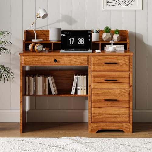 White 44 Inch Computer Desk with Storage Drawers and Hutch D13070