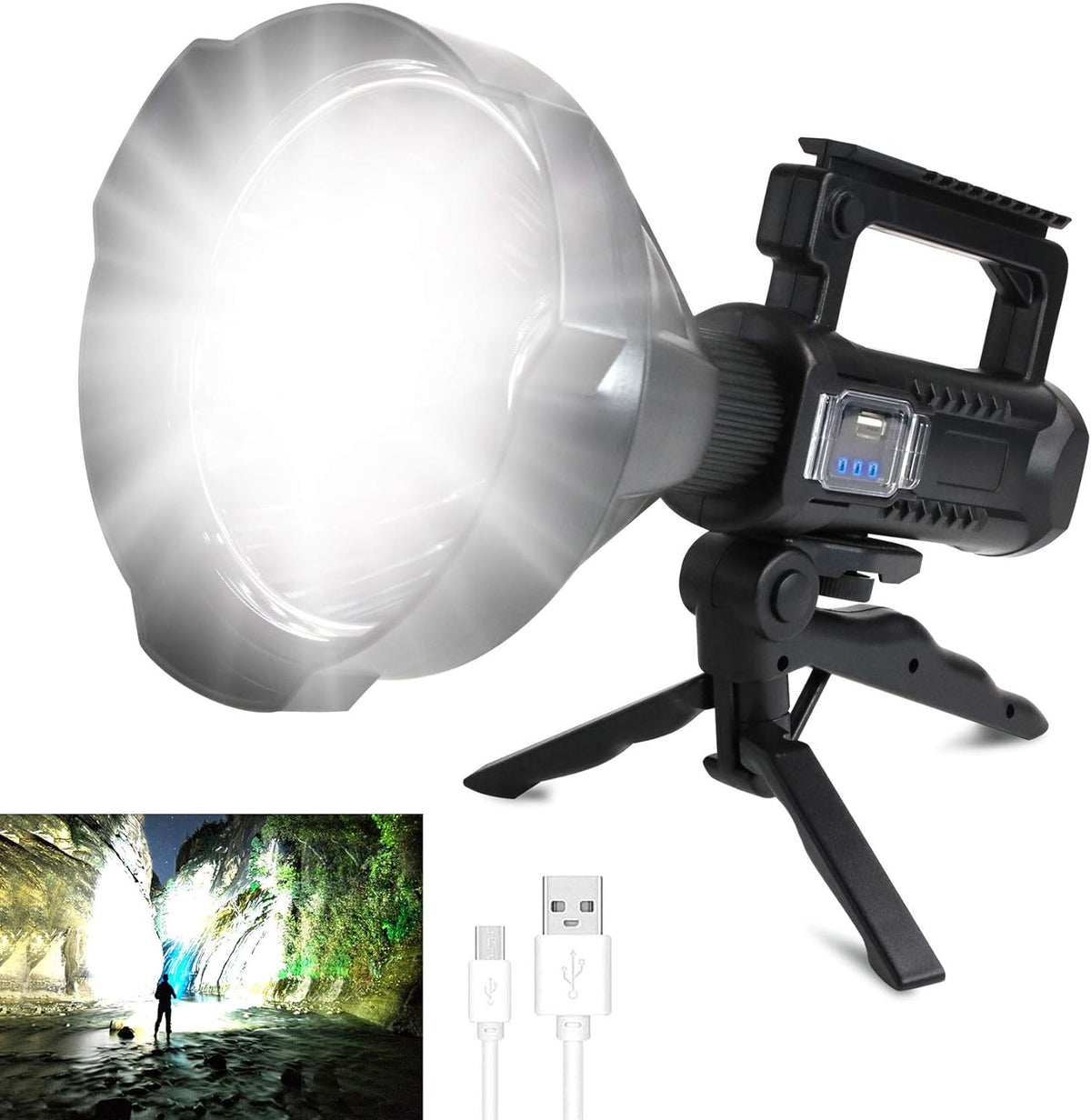 Rechargeable LED Spotlight Flashlight 90000 High Lumens IPX5 Waterproof V7401