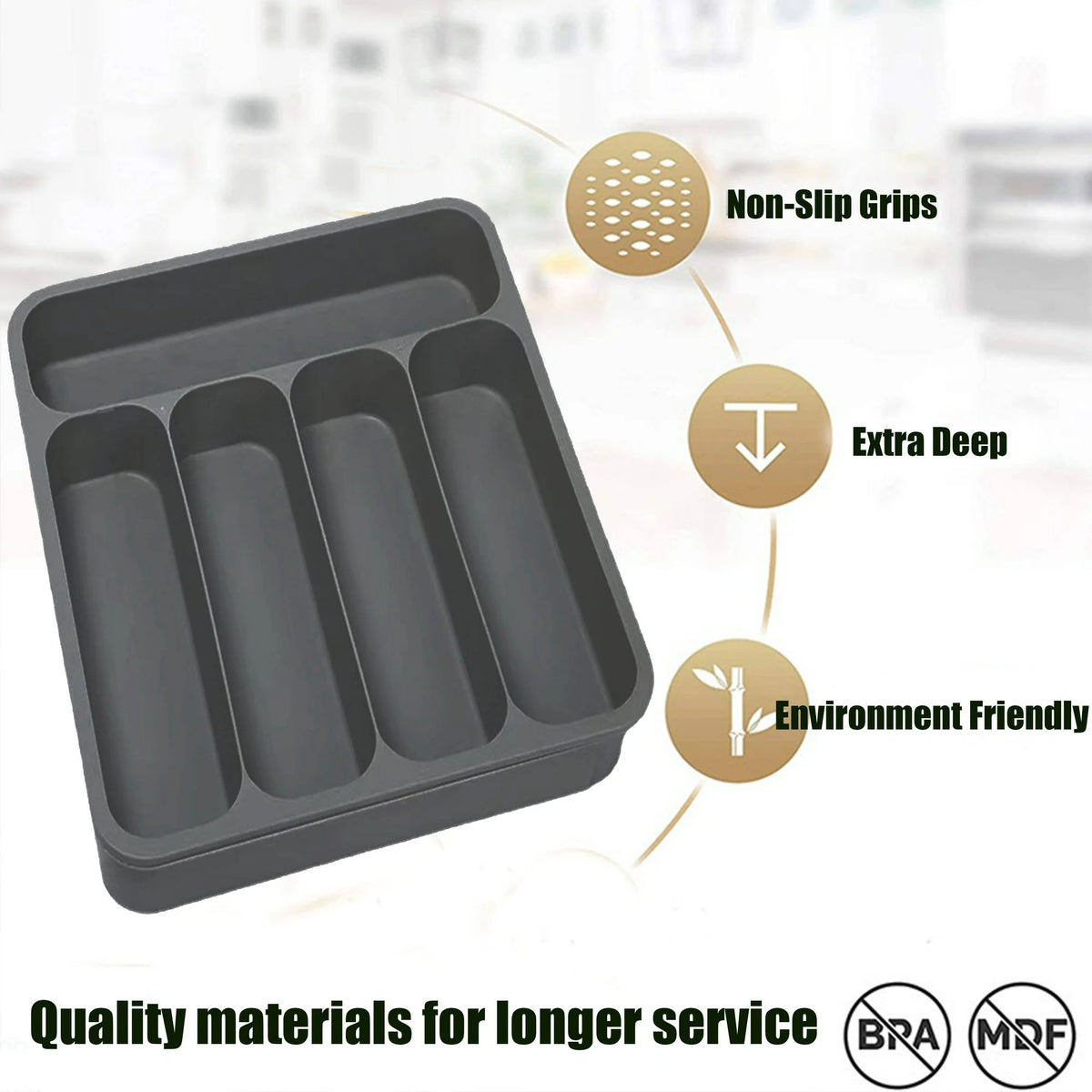 Black Expandable Plastic Silverware Drawer Organizer O769605