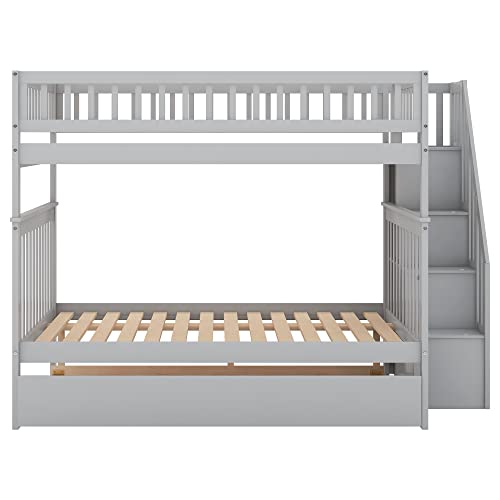 White Solid Wood Twin Size Loft Bed with L-Shaped Desk and Stairs L5945