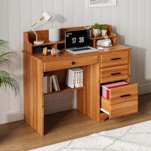 White 44 Inch Computer Desk with Storage Drawers and Hutch D13070