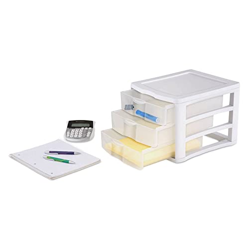 ClearView Compact Stacking 3 Drawer Storage Organizer System, White (8 Pack) N9645