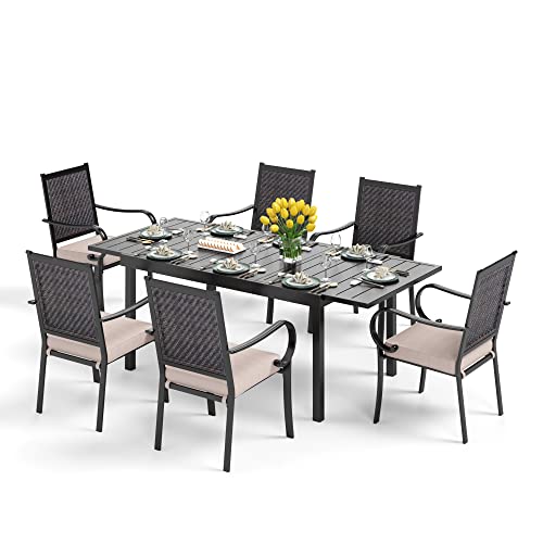 9 Piece Outdoor Extendable Dining Set with Rectangular Metal Dining Table and 8 Rattan Chairs N1509