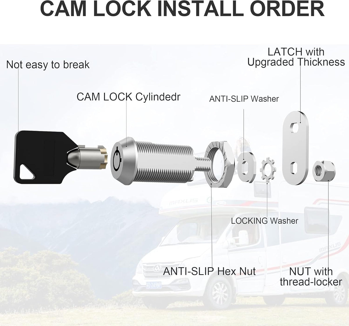 6 Pack 1-1/8 Inch Keyed Alike Zinc Alloy Cam Lock G6320