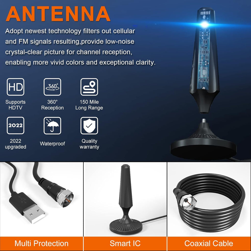 Indoor Amplified HDTV Antenna 300 Miles 4K 1080P with Coax Cable Pack of 2 H4671