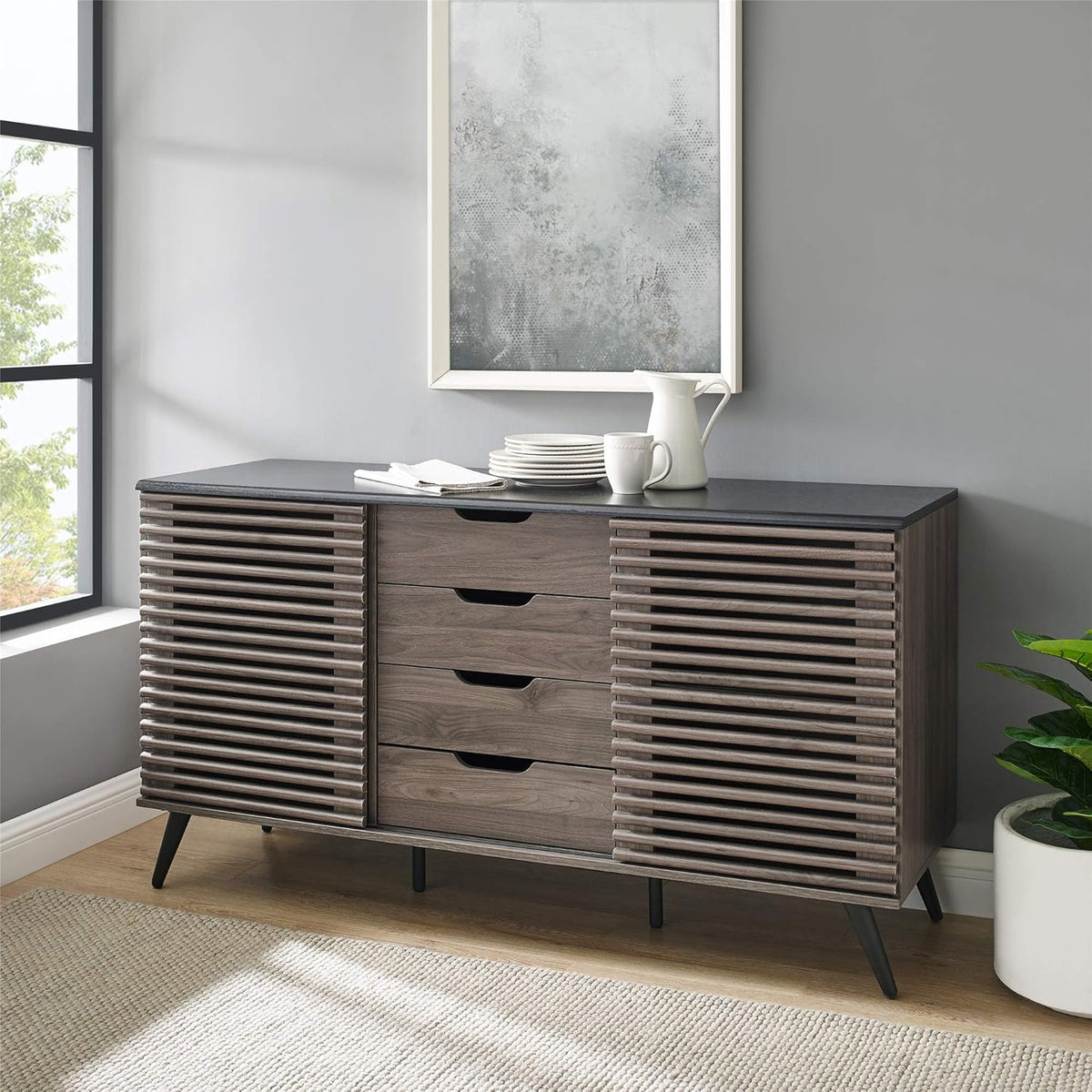 Dark Walnut 30 Inch Glass Door Bar Cabinet B6363
