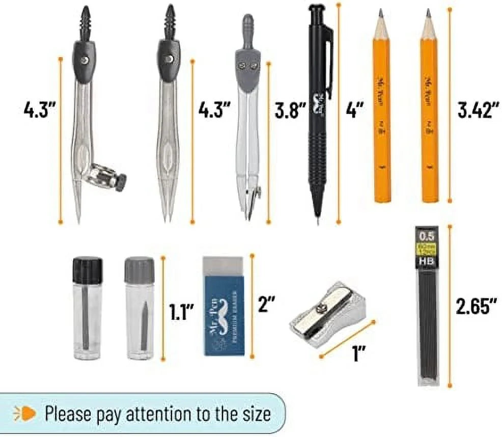 15 Piece Geometry Set with 6 Inch Swing Arm Protractor N193