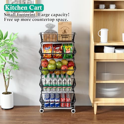 5 Tier Wire Fruit Basket with Wheels M31878