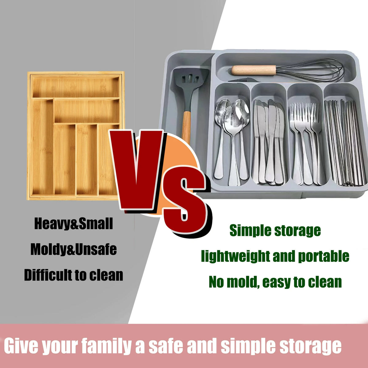 Black Expandable Plastic Silverware Drawer Organizer O769605