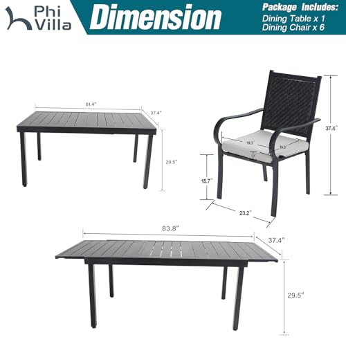 9 Piece Outdoor Extendable Dining Set with Rectangular Metal Dining Table and 8 Rattan Chairs N1509