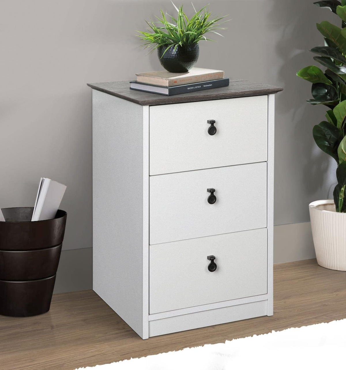 Gray Oak/White 3-Drawer Filing Cabinet I6755
