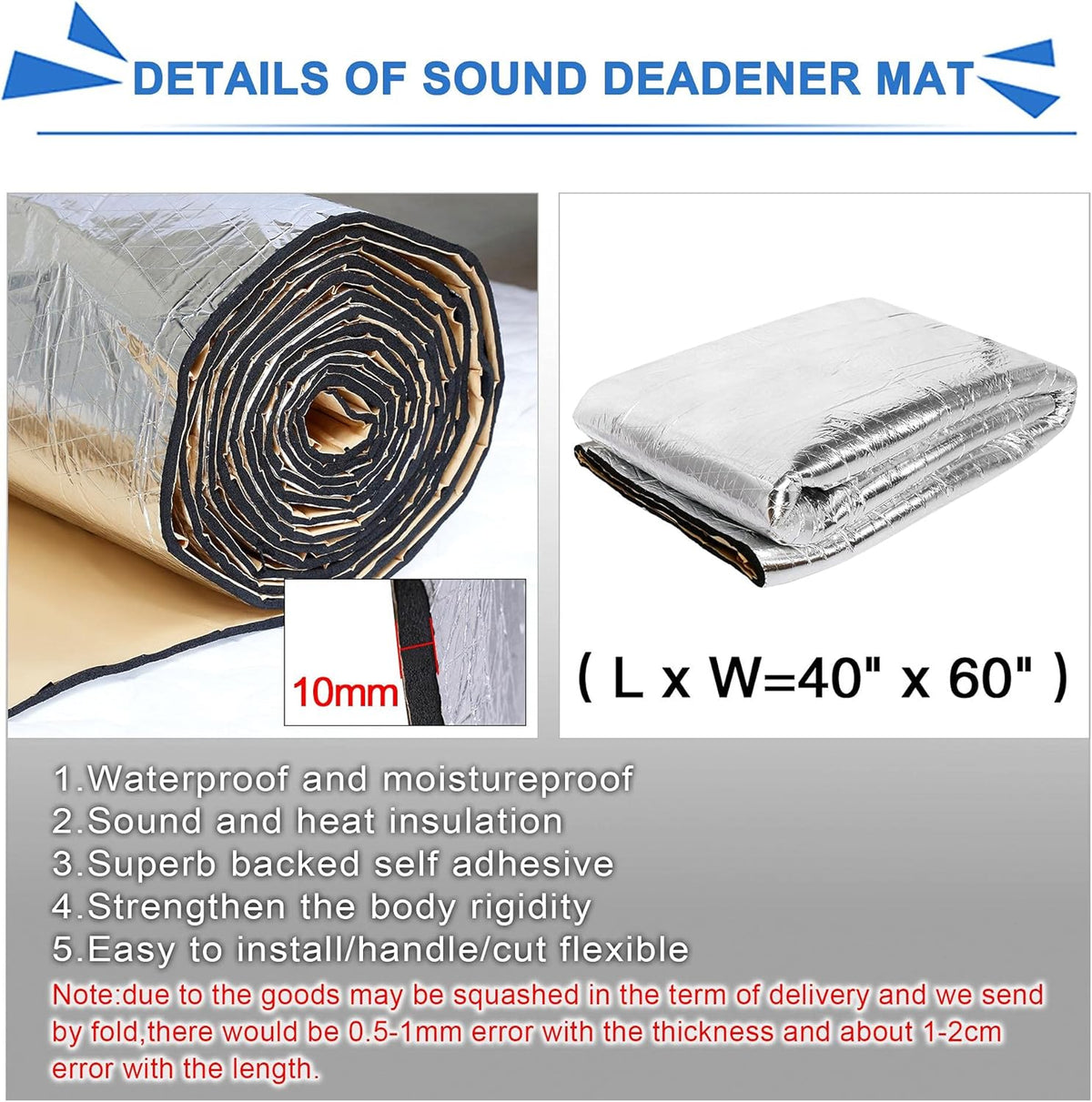 Car Noise Sound Deadener Insulation Mat Waterproof 60 x 40 Inches Y84618