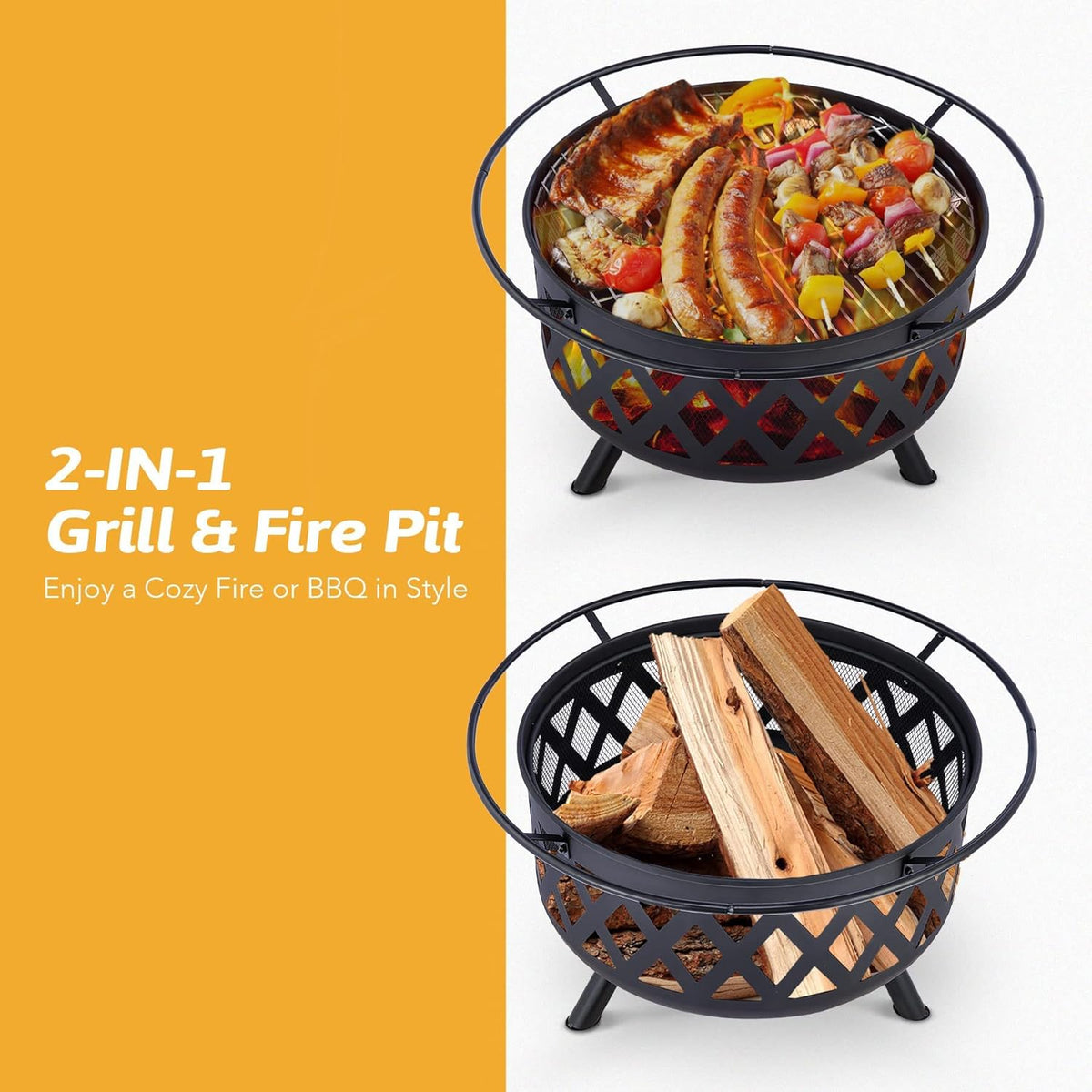 30-Inch Round Wood Burning Fire Pit with BBQ Grill G651710