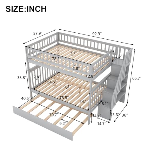 White Solid Wood Twin Size Loft Bed with L-Shaped Desk and Stairs L5945