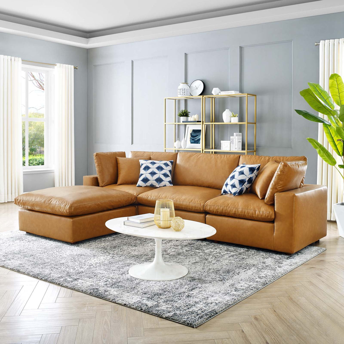 Tan Vegan Leather 4-Piece Sectional Sofa X1469