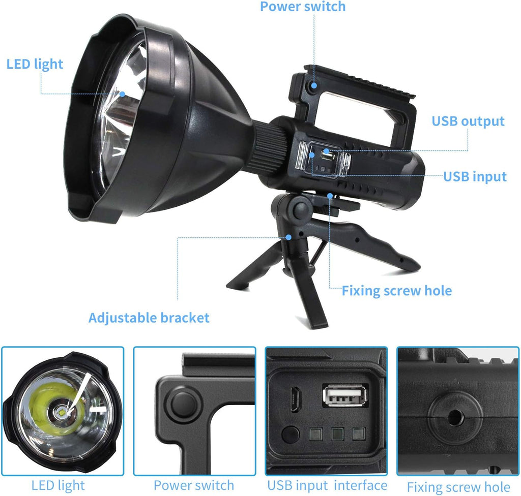 Rechargeable LED Spotlight Flashlight 90000 High Lumens IPX5 Waterproof V7401