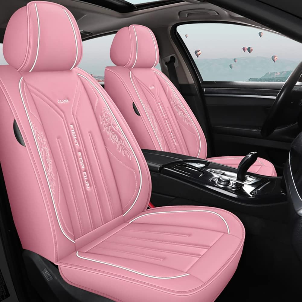 Pink Synthetic Leather 5 Seats Car Seat Cover Set N9654