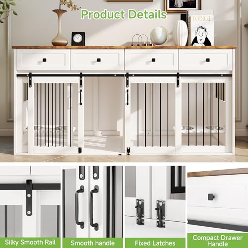 White Wooden Dog Crate Furniture with 2 Drawers X260