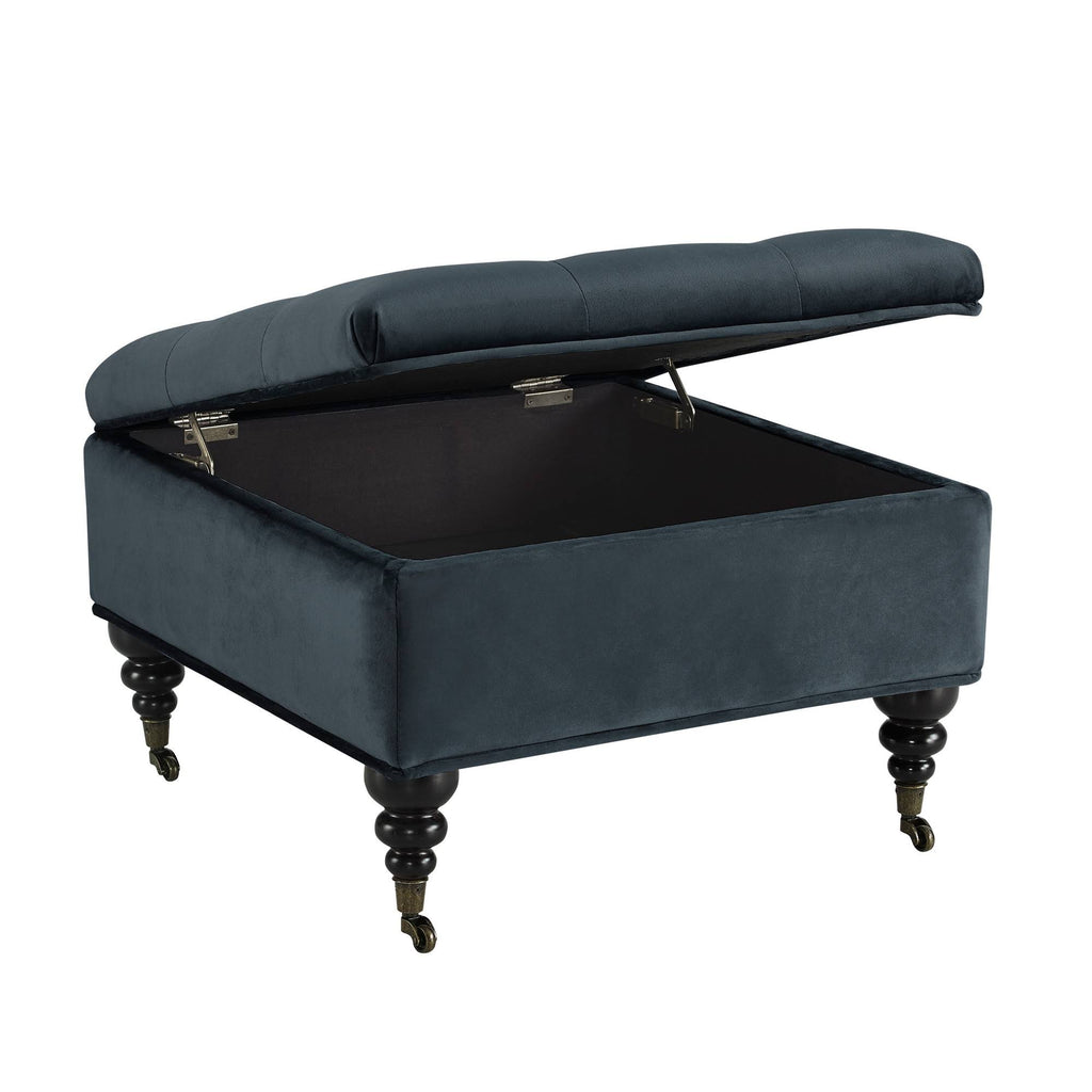 Blue Tufted Storage Ottoman with Casters V202993