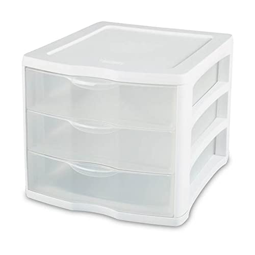ClearView Compact Stacking 3 Drawer Storage Organizer System, White (8 Pack) N9645