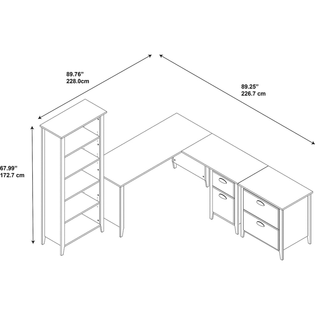 60W L Desk with Bookcase and Lateral File Y378