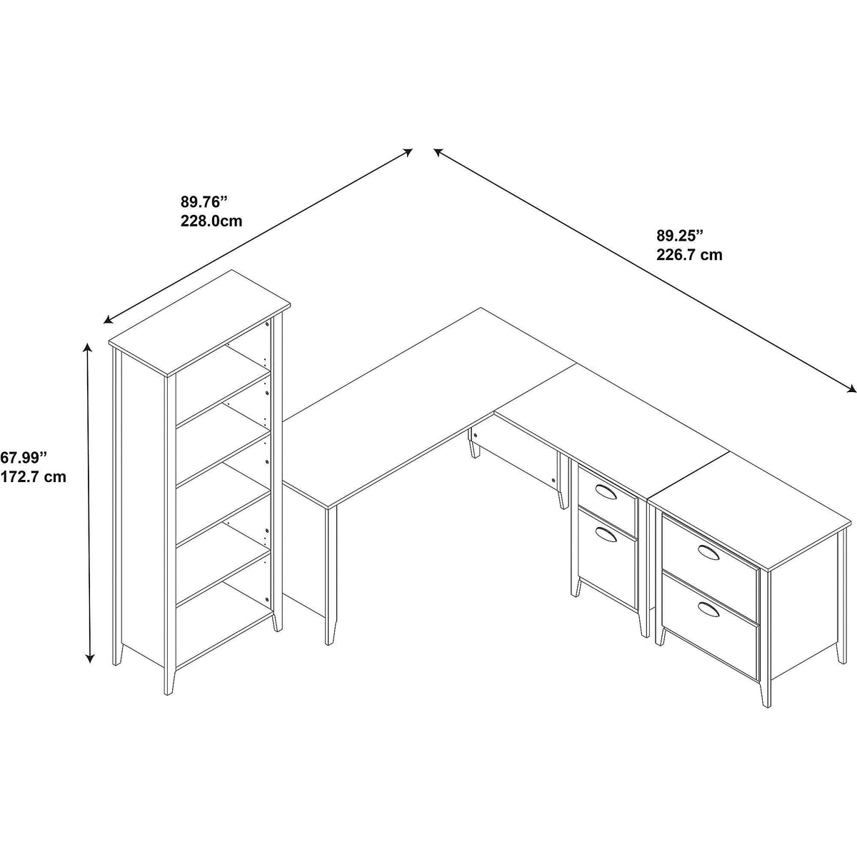 60W L Desk with Bookcase and Lateral File Y378