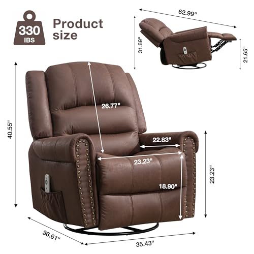 Brown Leather Swivel Rocker Recliner with Massage & Heating Z268