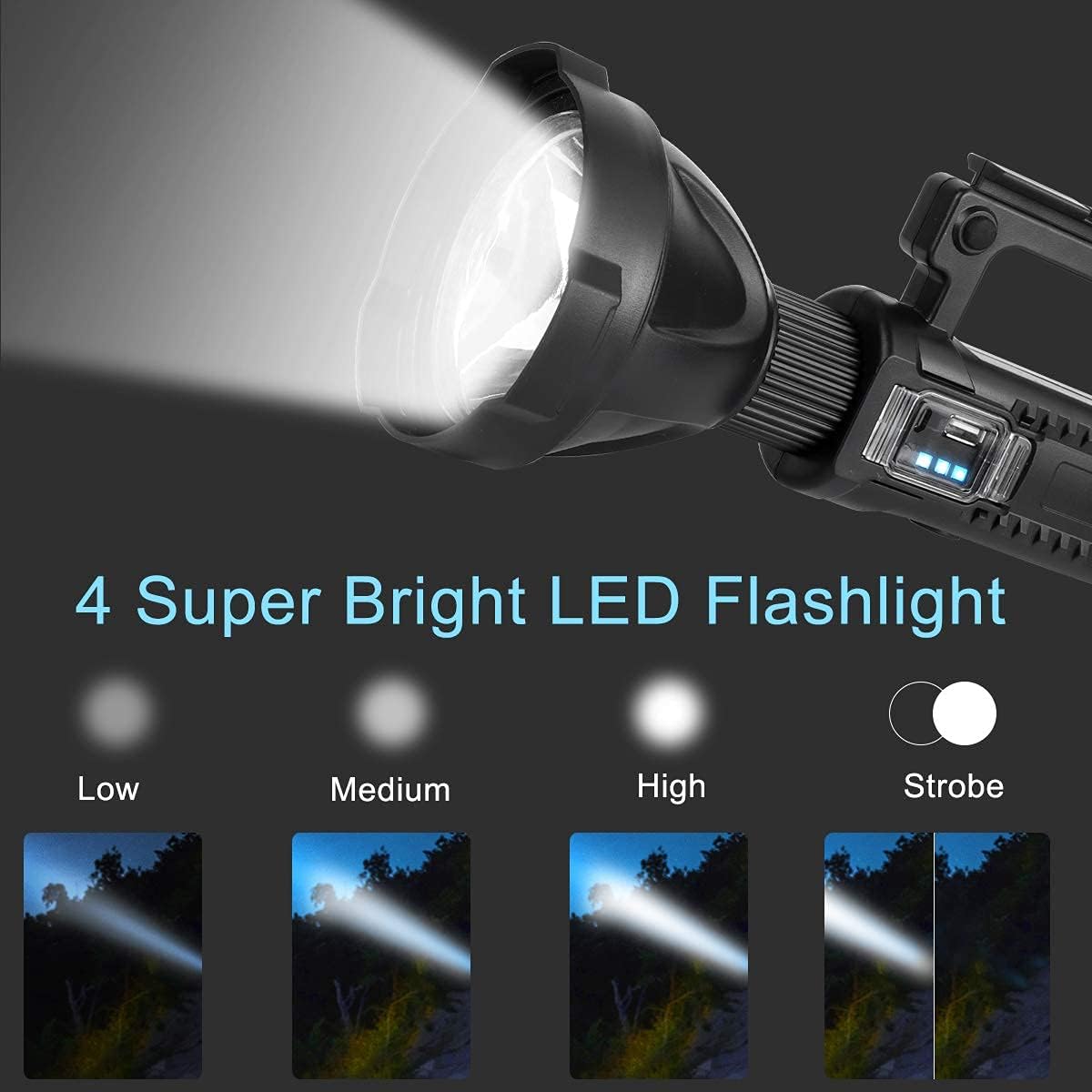 Rechargeable LED Spotlight Flashlight 90000 High Lumens IPX5 Waterproof V7401