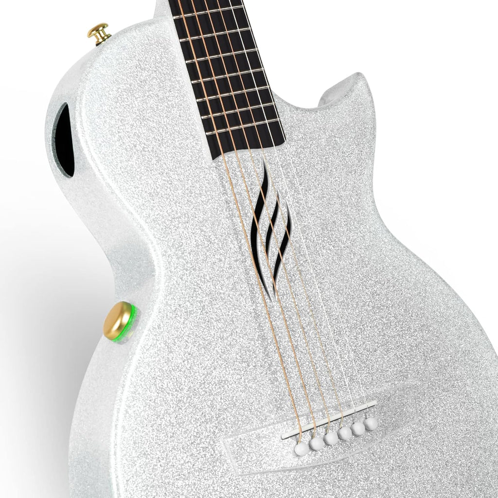 Carbon Fiber Acoustic Electric Guitar with Gig Bag, Strap, Strings, Instrument Cable (Sparkling Silver) L30161