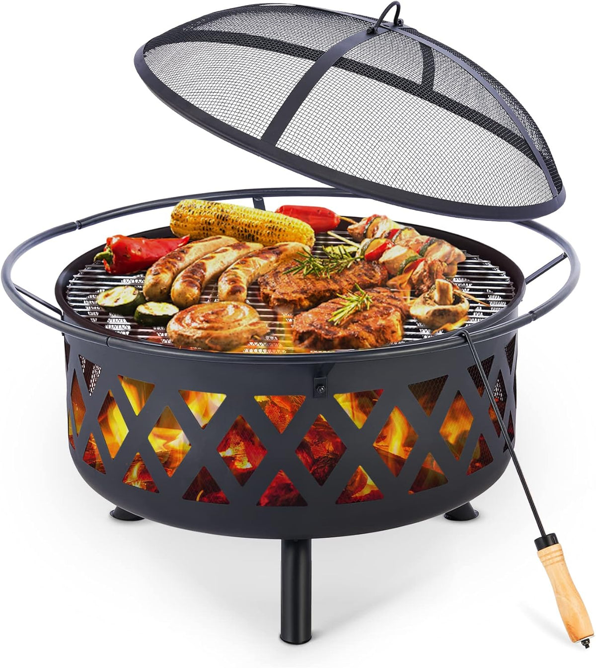 30-Inch Round Wood Burning Fire Pit with BBQ Grill G651710