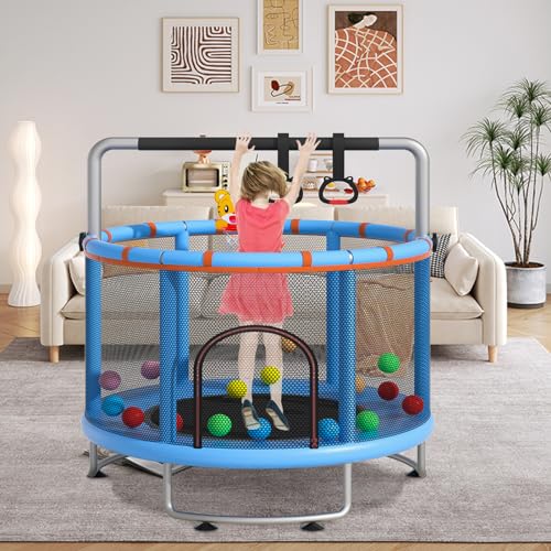 55" Small Trampoline with Enclosure Net and Basketball Hoops N69160