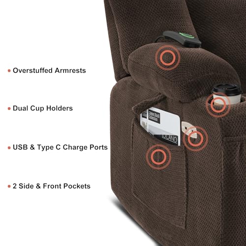 Brown Fabric Power Recliner Chair with Heat and Vibration Massage Q633615