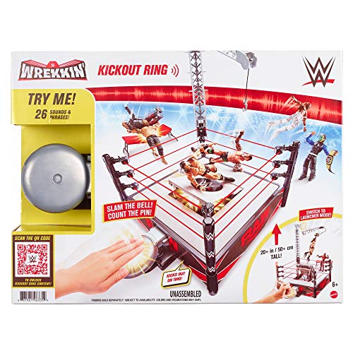 WWE Wrekkin' Kickout Ring Playset with Launcher, Crane, Championship, 13-inch x 20-inch H4424