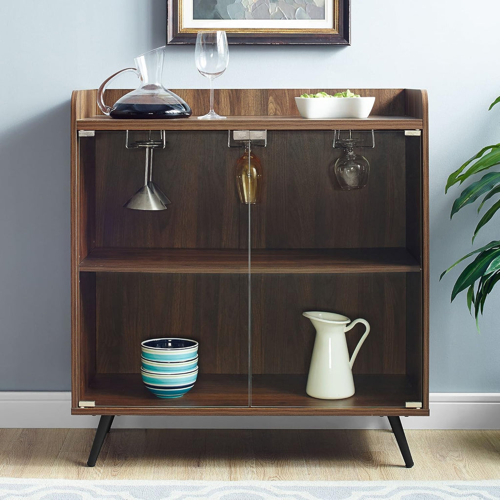Dark Walnut 30 Inch Glass Door Bar Cabinet B6363