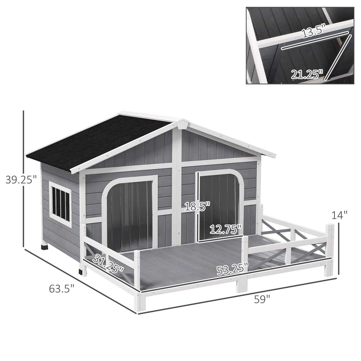 Large Wood Dog House with Porch Deck O635