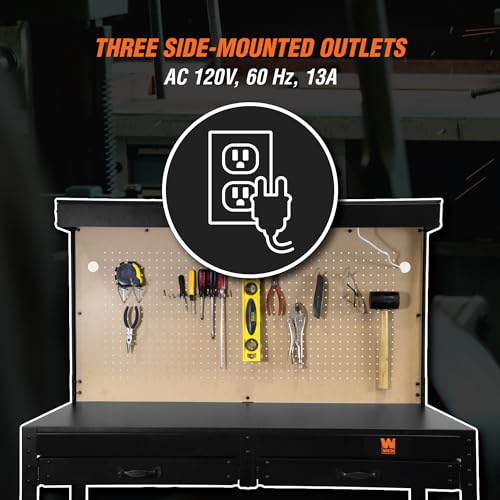 48-Inch Black Workbench with Power Outlets and Light E2139