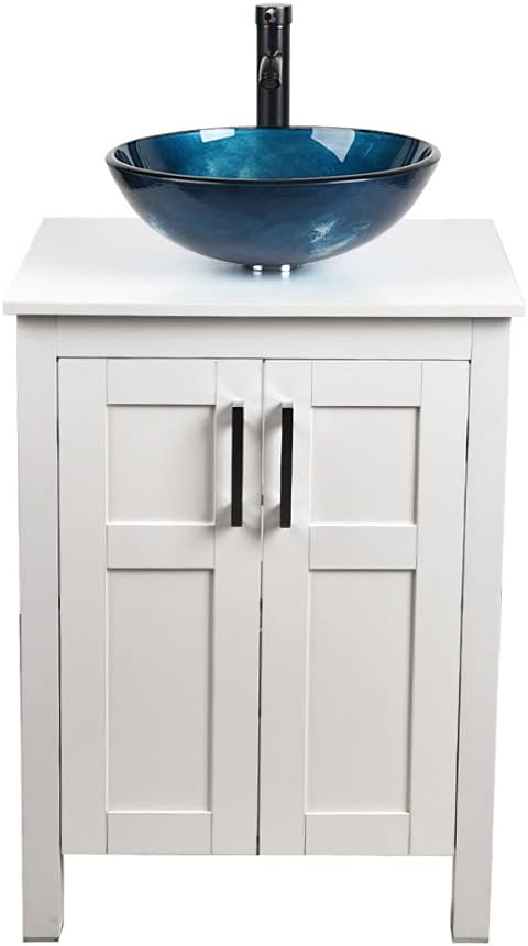 24 Inches White Single Bathroom Vanity Set with Top and 2-Door Cabinet P18900