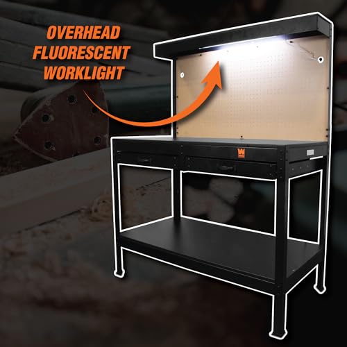 48-Inch Black Workbench with Power Outlets and Light E2139