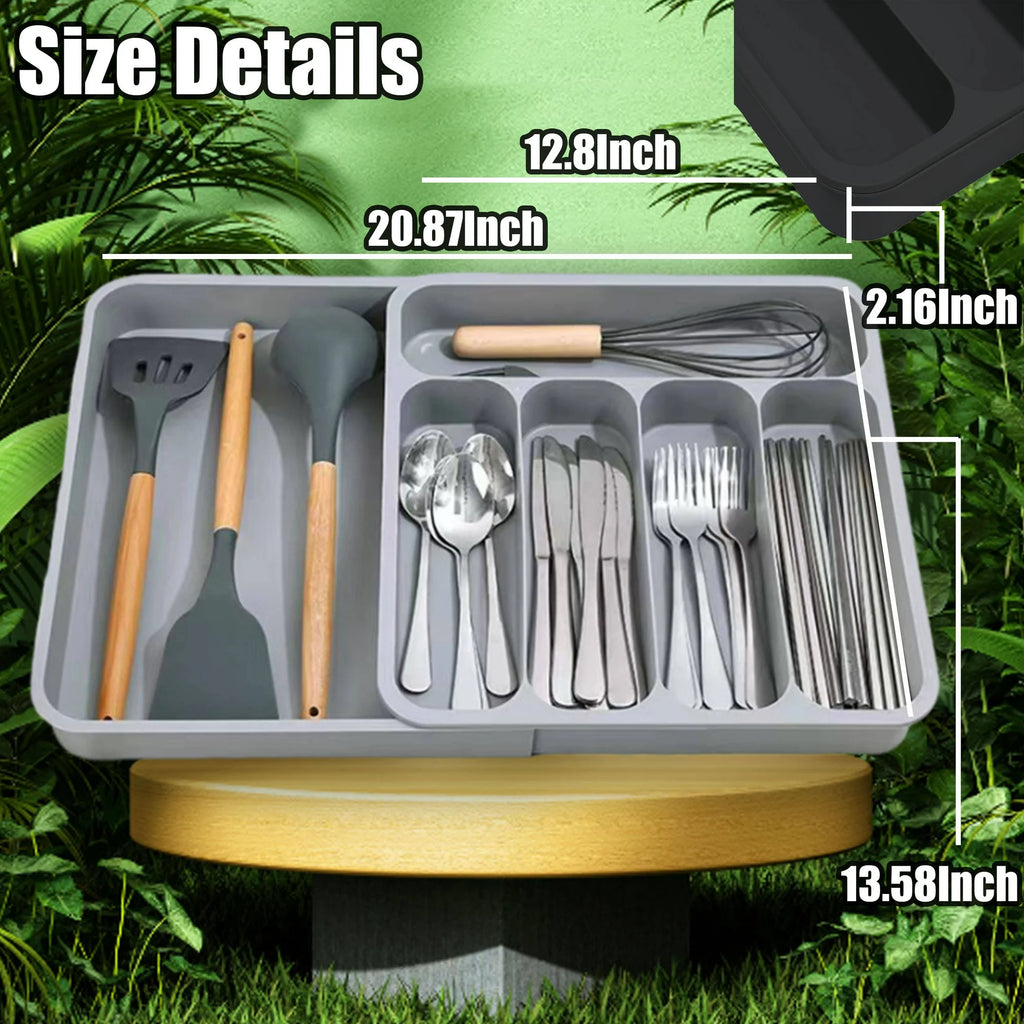 Black Expandable Plastic Silverware Drawer Organizer O769605