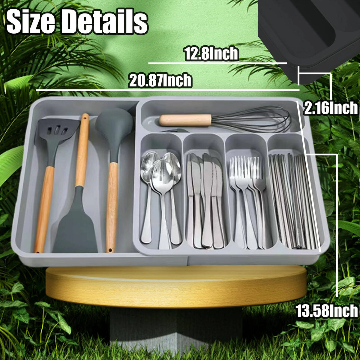Black Expandable Plastic Silverware Drawer Organizer O769605