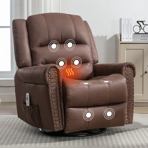 Brown Leather Swivel Rocker Recliner with Massage & Heating Z268