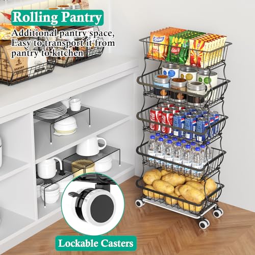 5 Tier Wire Fruit Basket with Wheels M31878