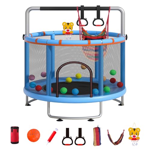 55" Small Trampoline with Enclosure Net and Basketball Hoops N69160