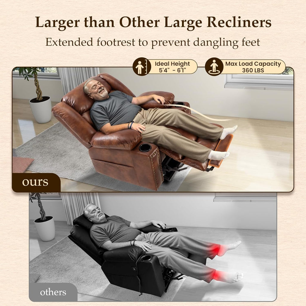 Large Power Lift Recliner with Extended Footrest, Heat and Massage M832