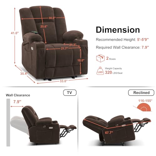 Brown Fabric Power Recliner Chair with Heat and Vibration Massage Q633615