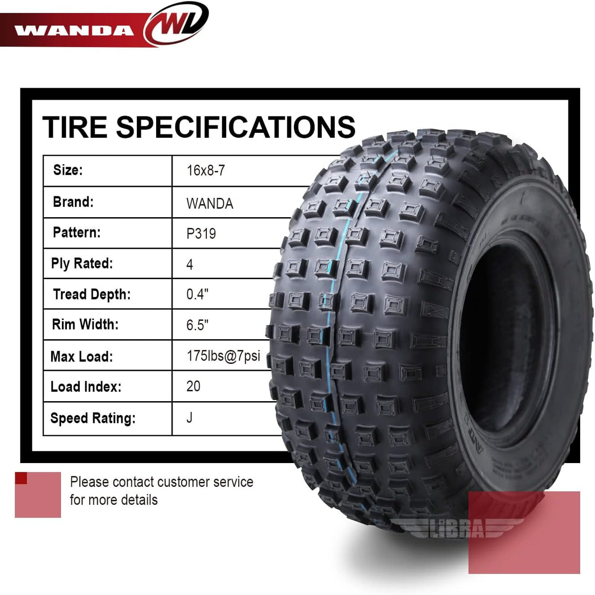 Set of 4 16x8-7 4PR ATV Tires K313
