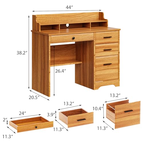 White 44 Inch Computer Desk with Storage Drawers and Hutch D13070