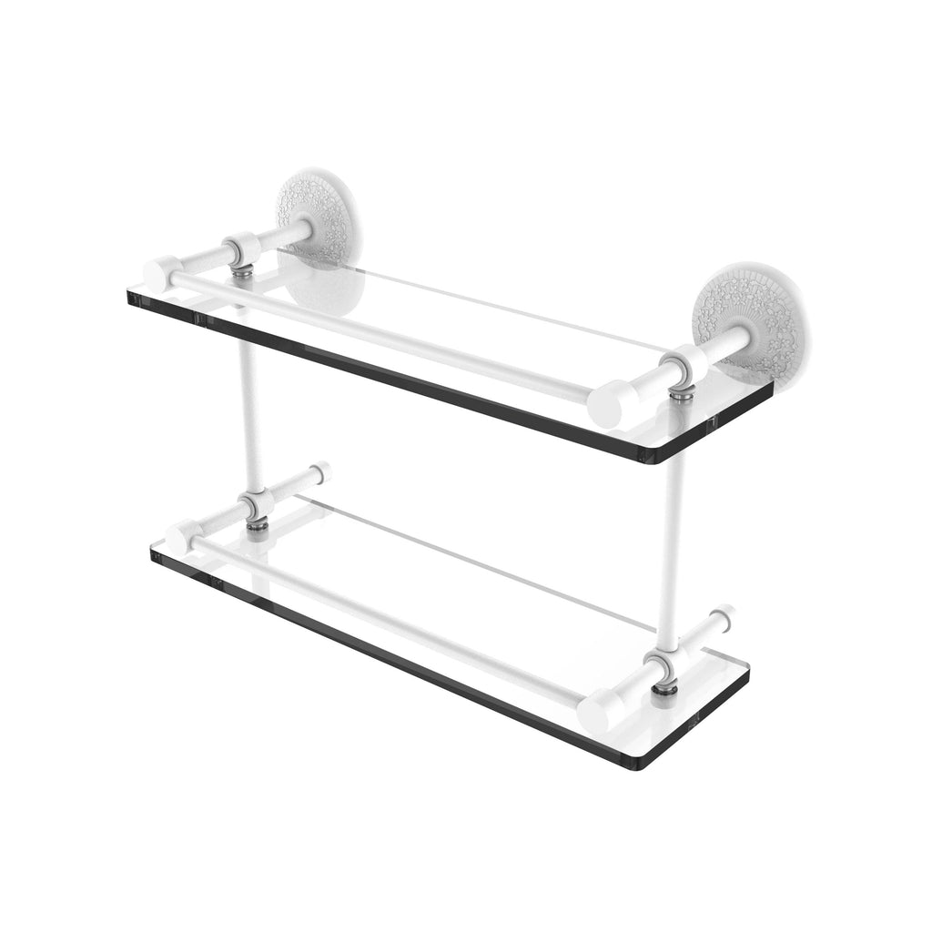 16-inch Double Glass Shelf with Gallery Rail Polished Brass D3437