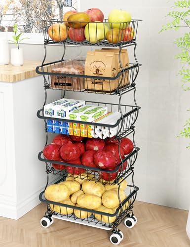 5 Tier Wire Fruit Basket with Wheels M31878